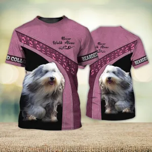 3D Dog T Shirts, Bearded Collie Love Never Walk Alone All Over Print T-Shirt, Gift For Pet Loves