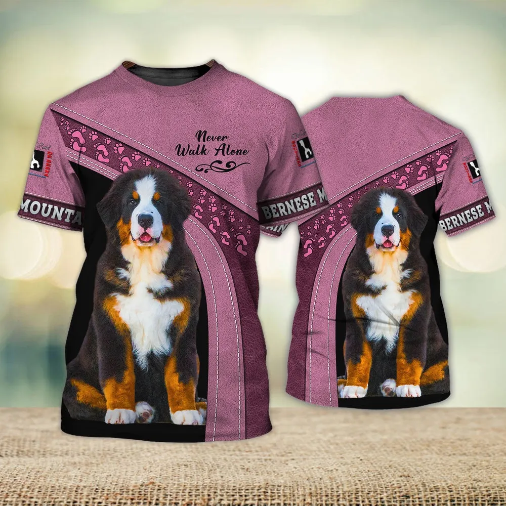 3D Dog T Shirts, Bernese Mountain The Gentle Giant Never Walk Alone All Over Print T-Shirt, Gift For Pet Loves