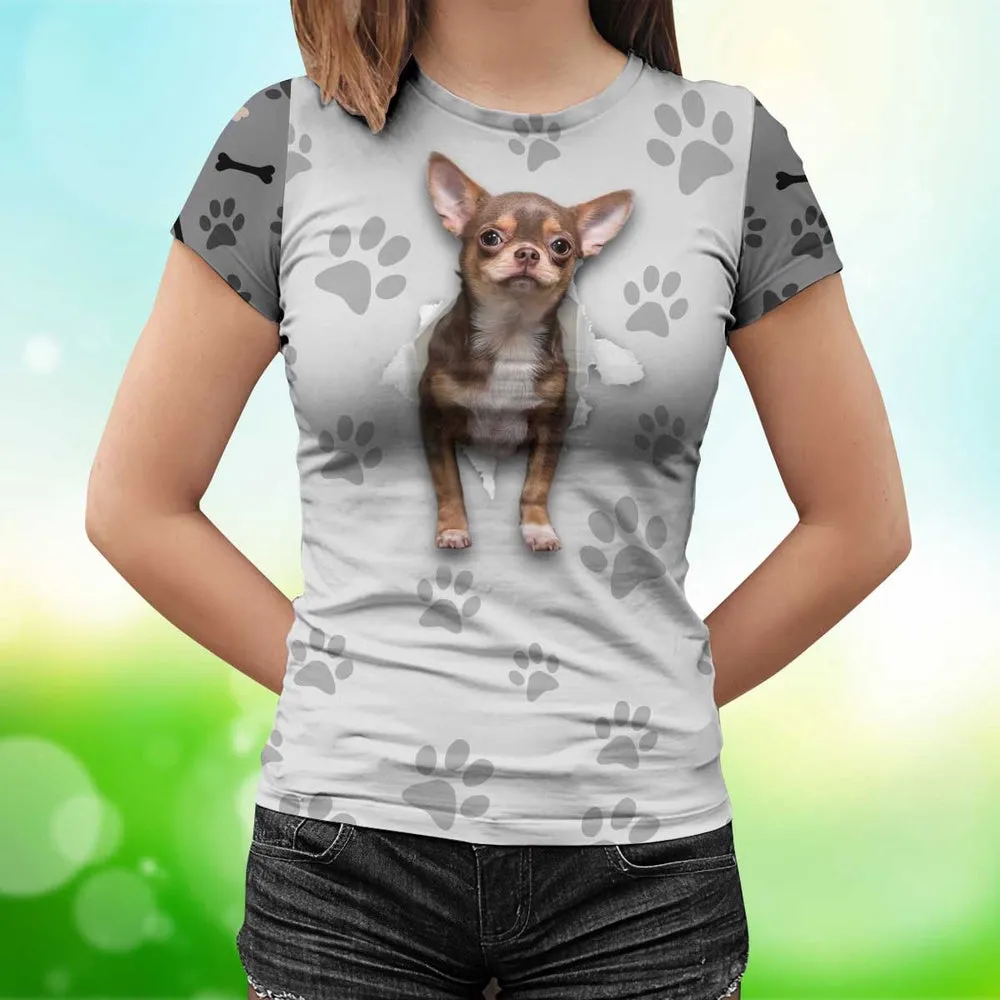 3D Dog T Shirts, Chihuahua Paws All Over Print T-Shirt, Gift For Pet Loves