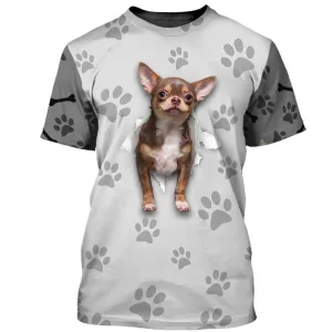 3D Dog T Shirts, Chihuahua Paws All Over Print T-Shirt, Gift For Pet Loves