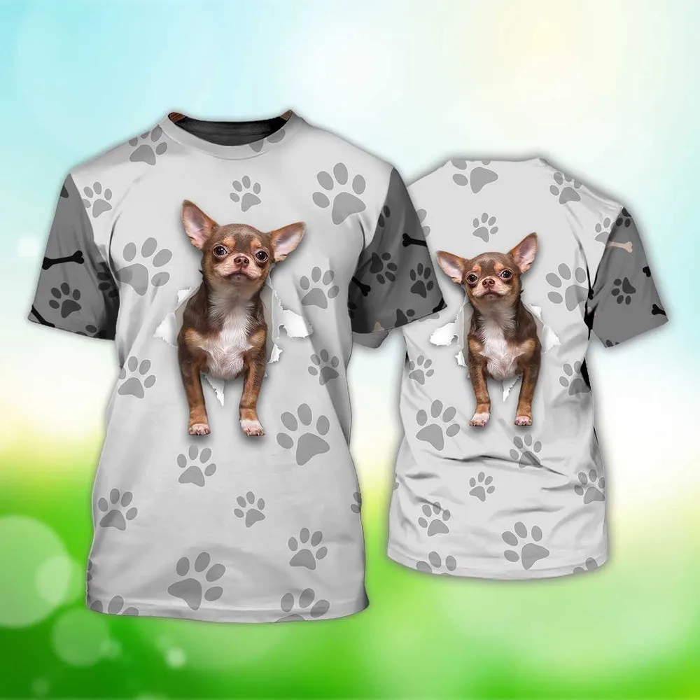 3D Dog T Shirts, Chihuahua Paws All Over Print T-Shirt, Gift For Pet Loves