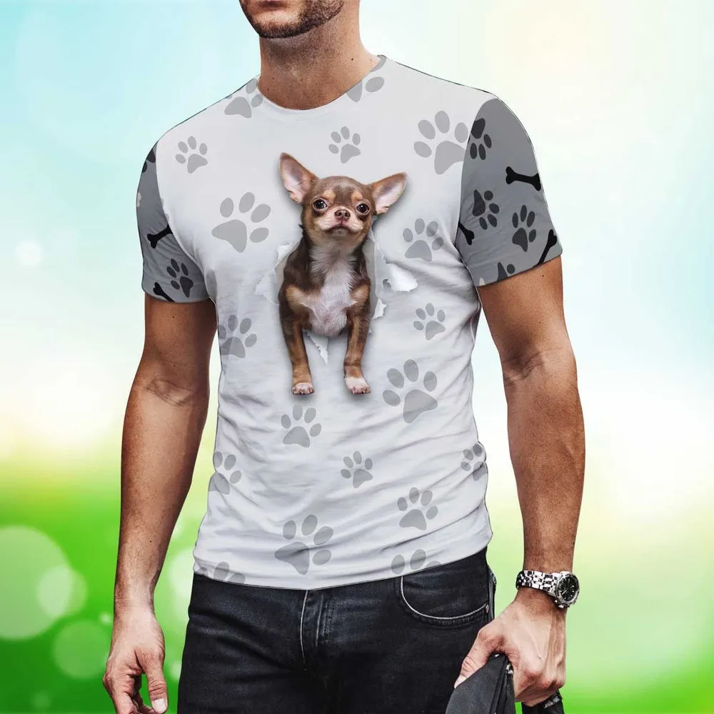 3D Dog T Shirts, Chihuahua Paws All Over Print T-Shirt, Gift For Pet Loves