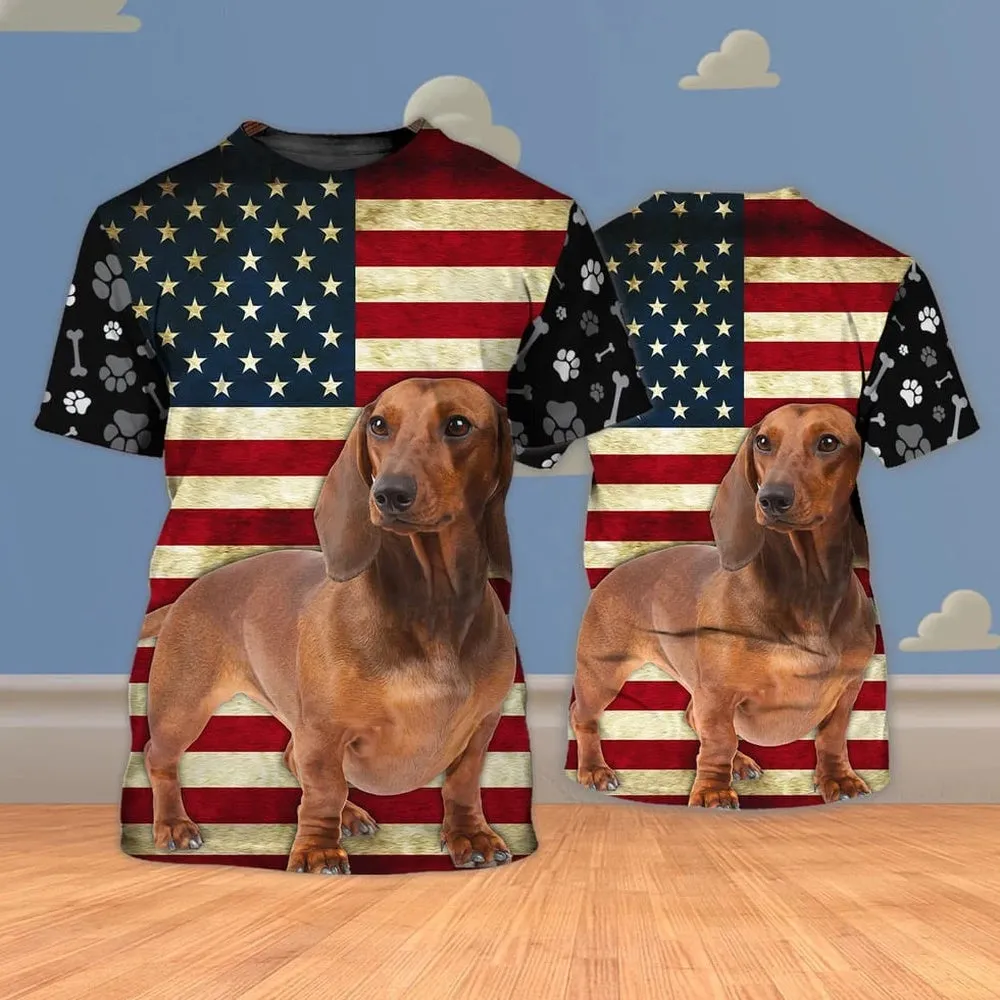 3D Dog T Shirts, Dachshund Dog All Over Print T-Shirt, Gift For Pet Loves