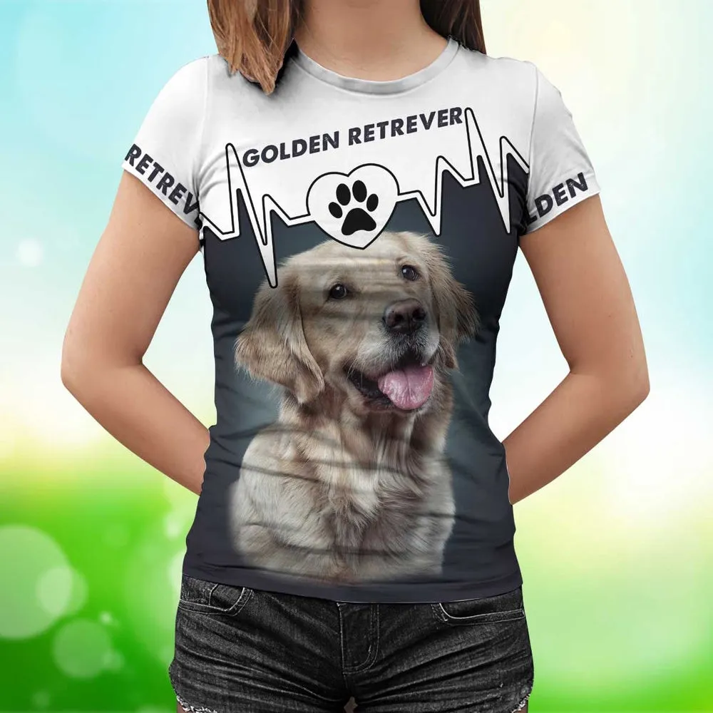 3D Dog T Shirts, Golden Retriever All Over Print T-Shirt, Gift For Pet Loves