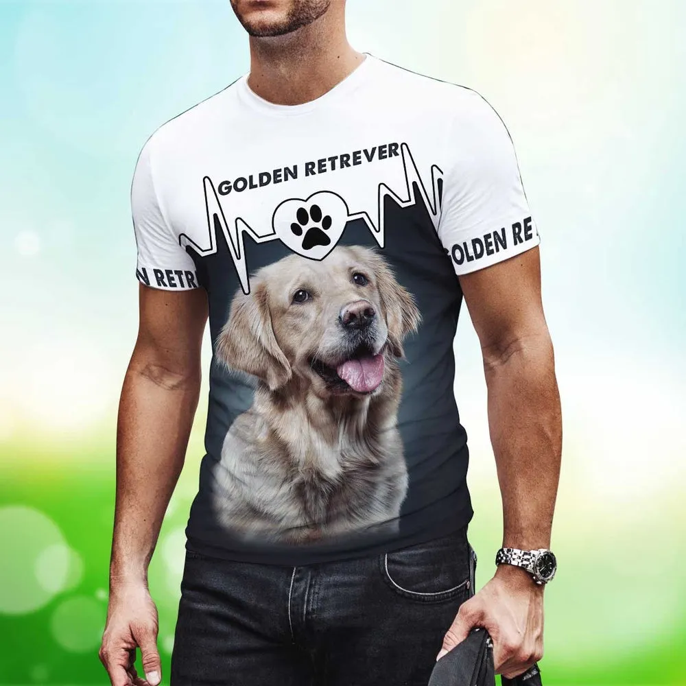 3D Dog T Shirts, Golden Retriever All Over Print T-Shirt, Gift For Pet Loves