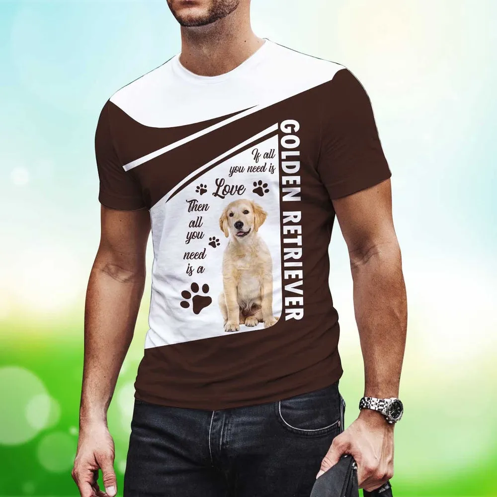 3D Dog T Shirts, Golden Retriever All Over Print T-Shirt, Gift For Pet Loves