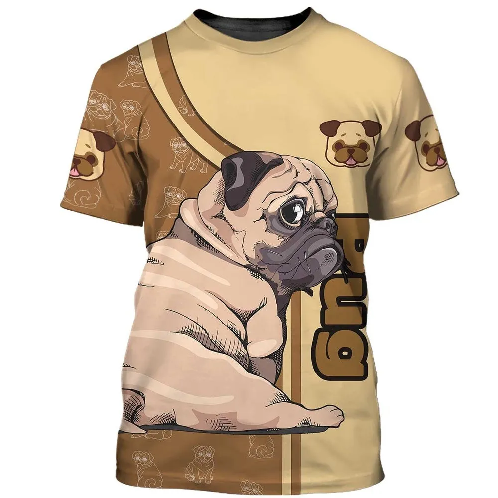 3D Dog T Shirts, Love Pug Puppy All Over Print T-Shirt, Gift For Pet Loves