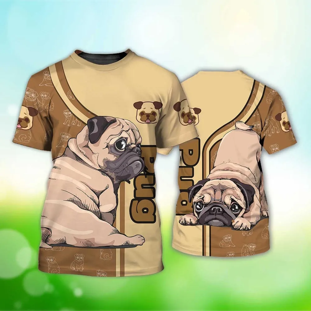 3D Dog T Shirts, Love Pug Puppy All Over Print T-Shirt, Gift For Pet Loves