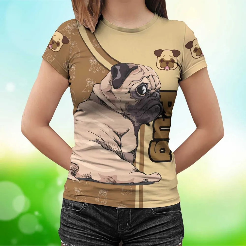 3D Dog T Shirts, Love Pug Puppy All Over Print T-Shirt, Gift For Pet Loves