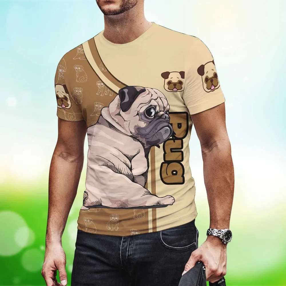 3D Dog T Shirts, Love Pug Puppy All Over Print T-Shirt, Gift For Pet Loves