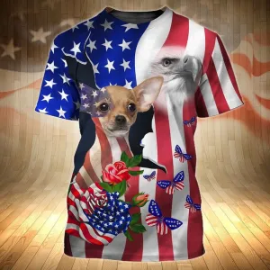 3D Dog T Shirts, Patriot Chihuahua All Over Print T-Shirt, Gift For Pet Loves