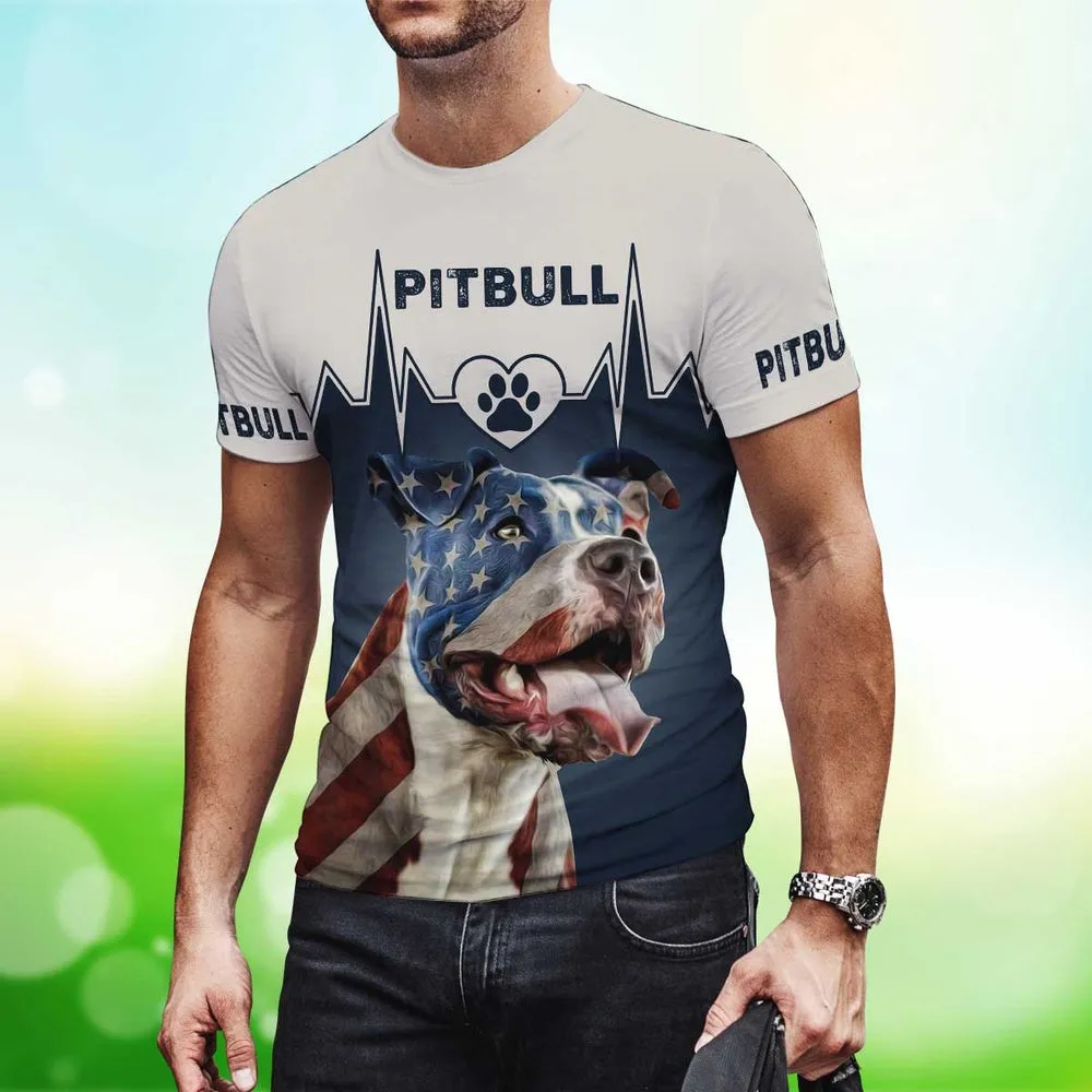 3D Dog T Shirts, Pitbull America All Over Print T-Shirt, Gift For Pet Loves