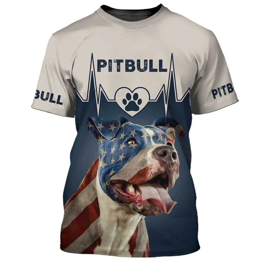 3D Dog T Shirts, Pitbull America All Over Print T-Shirt, Gift For Pet Loves