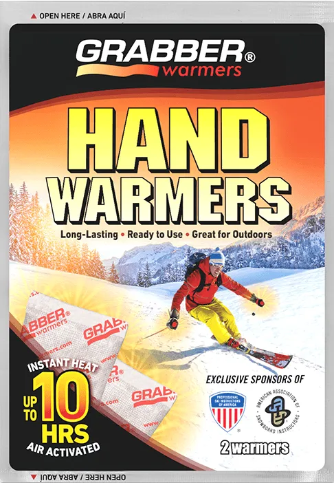 Grabber Ski & Ride Hand Warmers - Long Lasting Natural Odorless Air Activated Warmers - Up to 10 Hours of Heat - 40 Pair Box