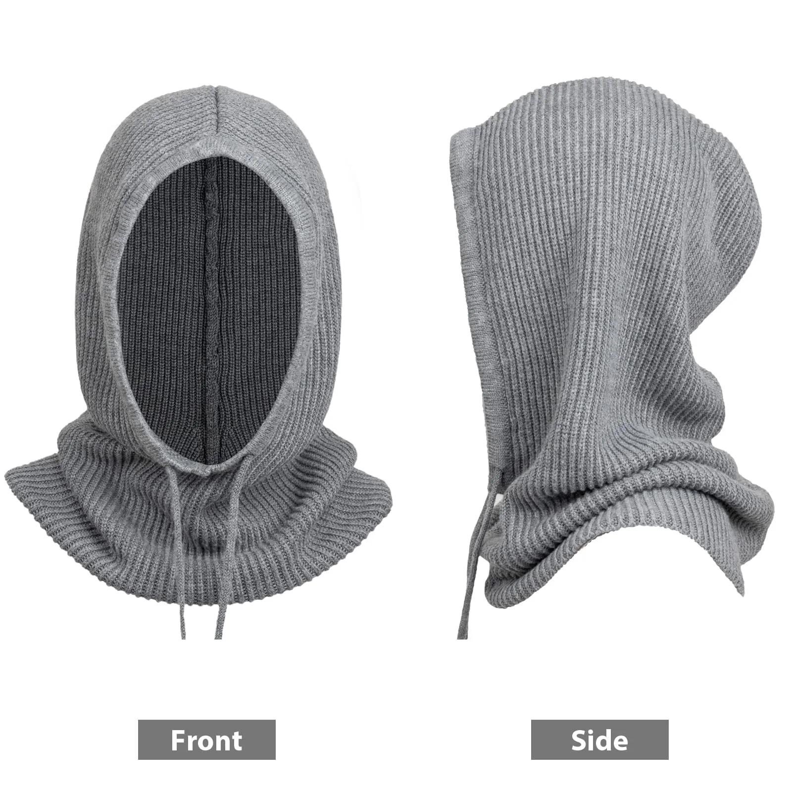 Hooded Scarf Hat Knit Balaclava Women Beanie Skull Cap with Drawstring Warm Winter Hats for Women Men Outdoor Sports