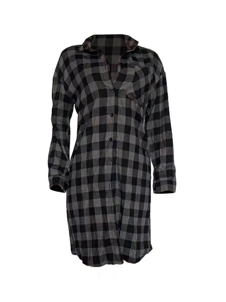 Long Sleeve Plaid Print Button Down Coats