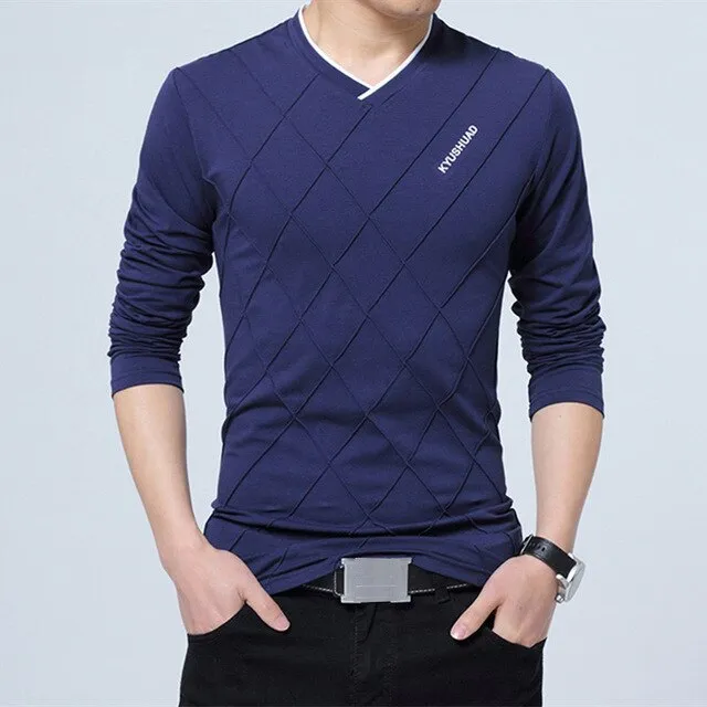 Men's Designer Argyle Crease Pattern V-Neck Shirts