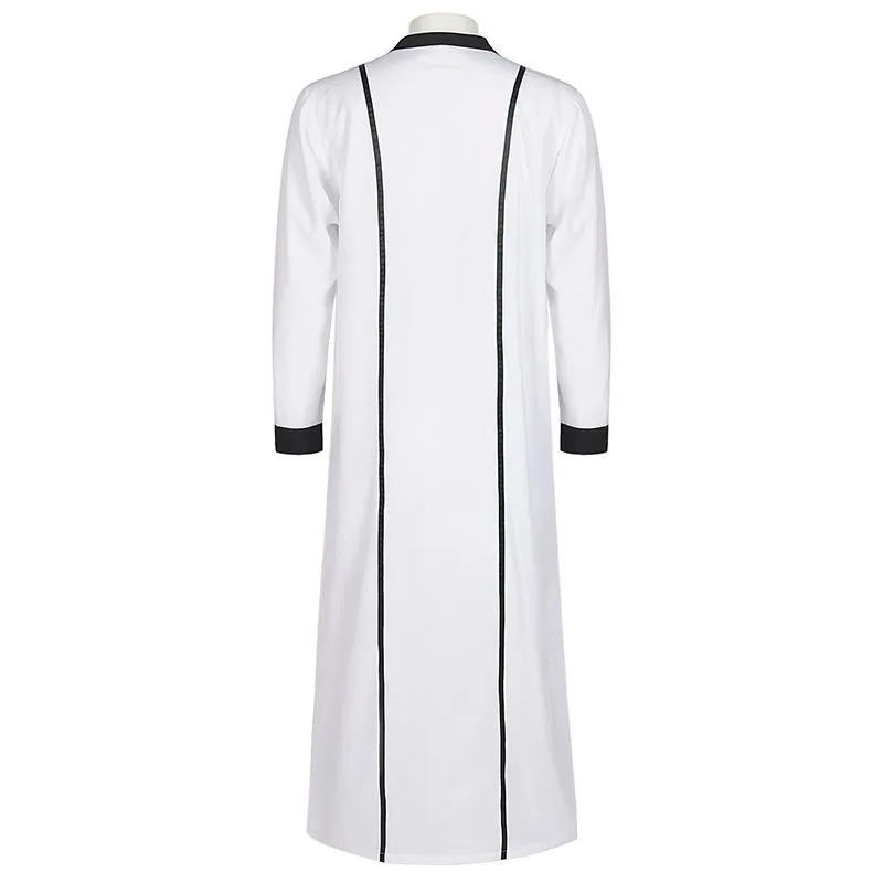 Men's Saudi Arabic Thobe Jubba Dishdasha Long Sleeve Robe Ramadan Muslim Dress Middle East Islamic Clothing