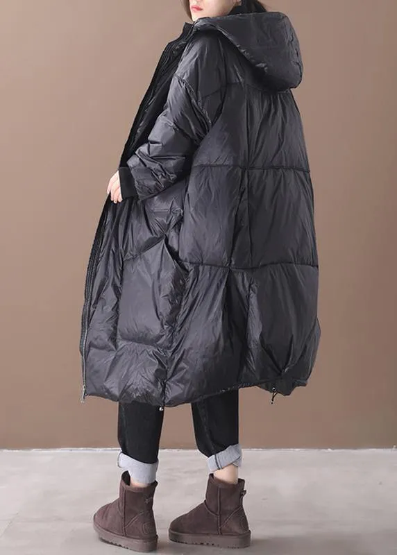 New black warm winter coat plus size down jacket hooded pockets women coats