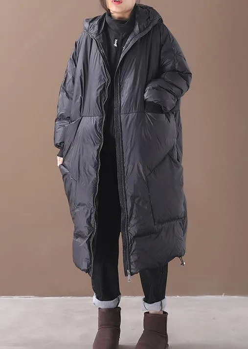 New black warm winter coat plus size down jacket hooded pockets women coats