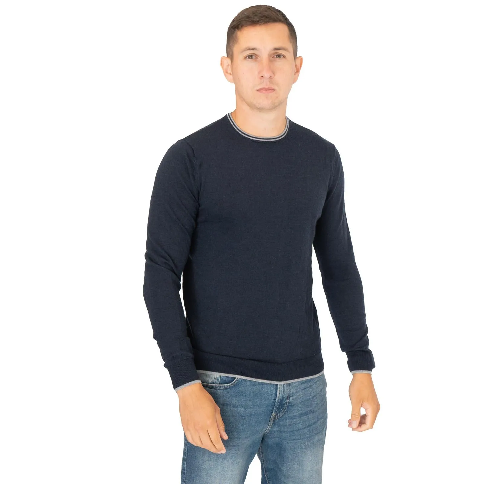 Nicole Farhi Farhi Mens Crew Neck Merino Wool Jumper Navy