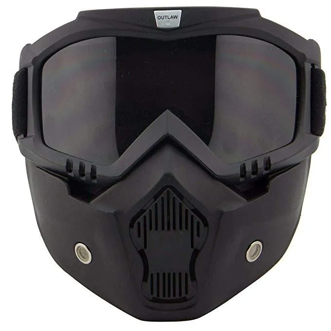 Outlaw 50 Nemesis Vintage Face Mask with Detachable Motorcycle Goggles and UV 400 Lens