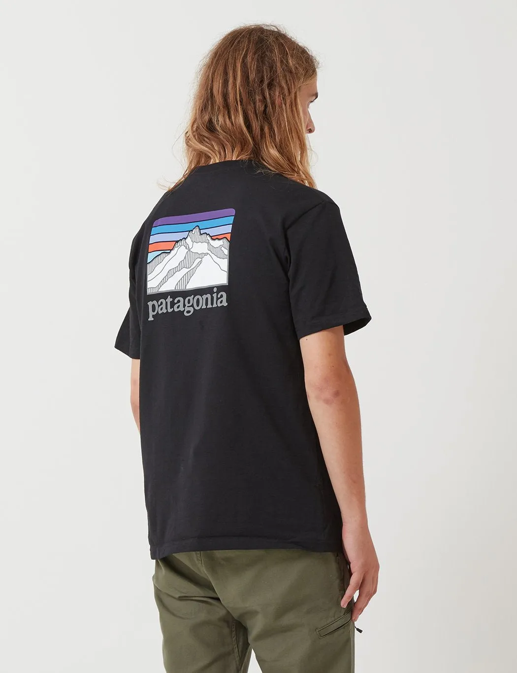 Patagonia Line Ridge Logo Pocket Responsibili-­Tee T­-Shirt - Black/Purple