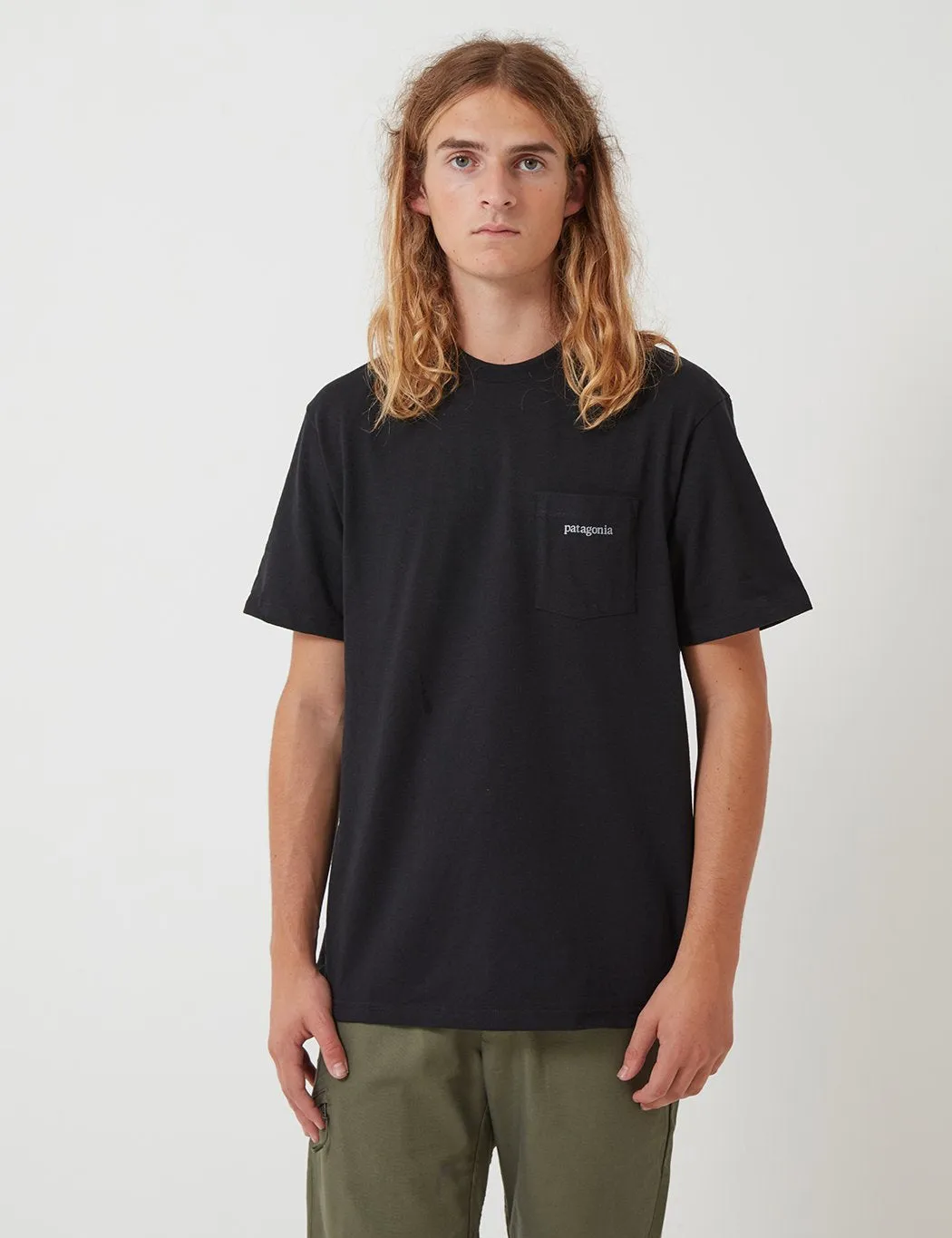 Patagonia Line Ridge Logo Pocket Responsibili-­Tee T­-Shirt - Black/Purple