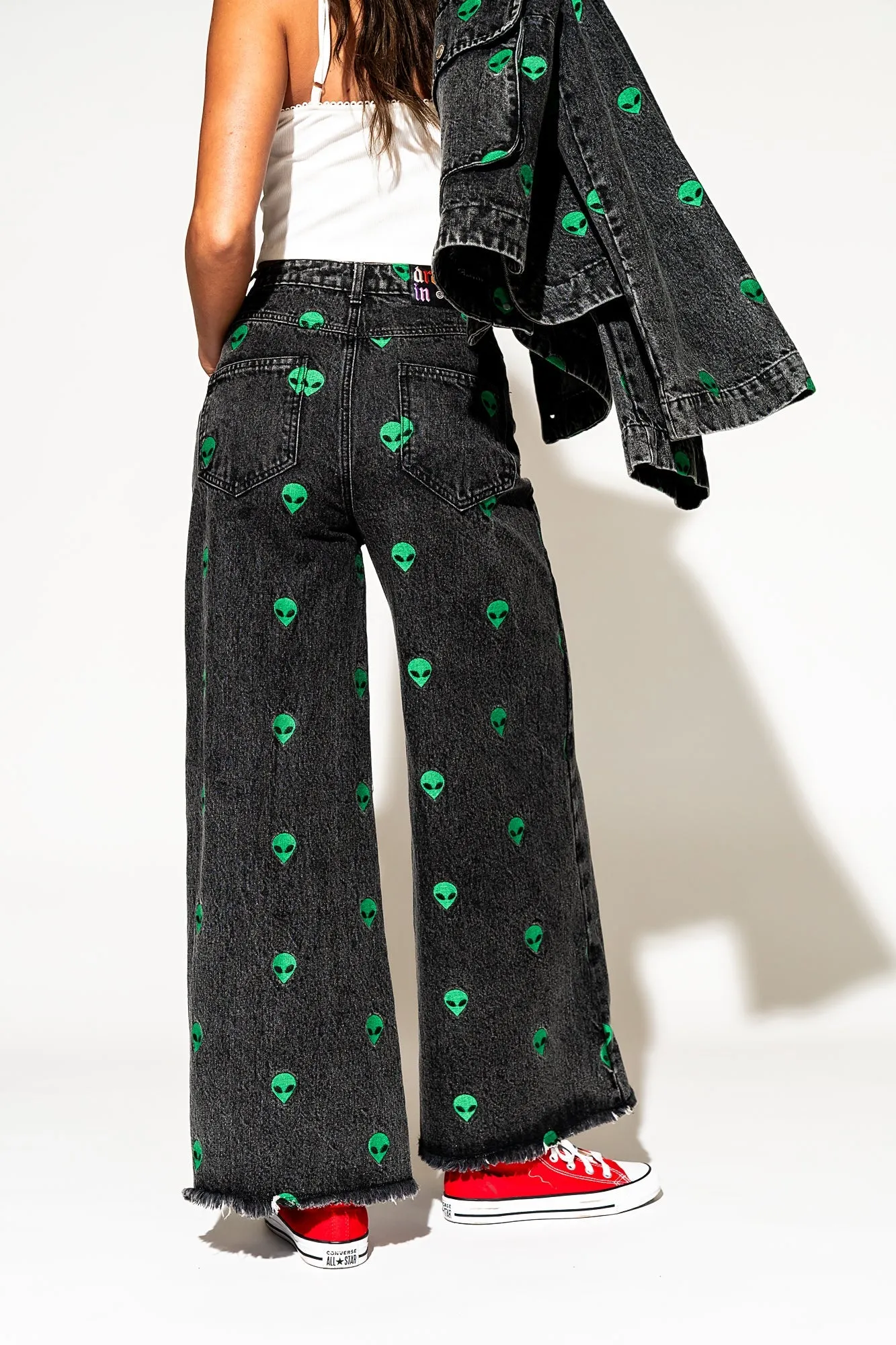 Rare Embroidered Alien Wide Leg Denim