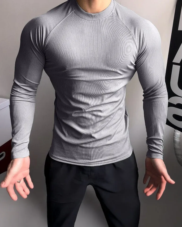 Ribbed Shoulder Cut Crew Neck Long Sleeve New