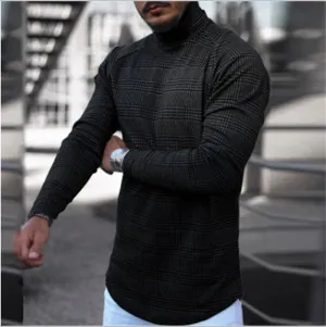 Turtleneck Long Sleeve Houndstooth T-Shirt