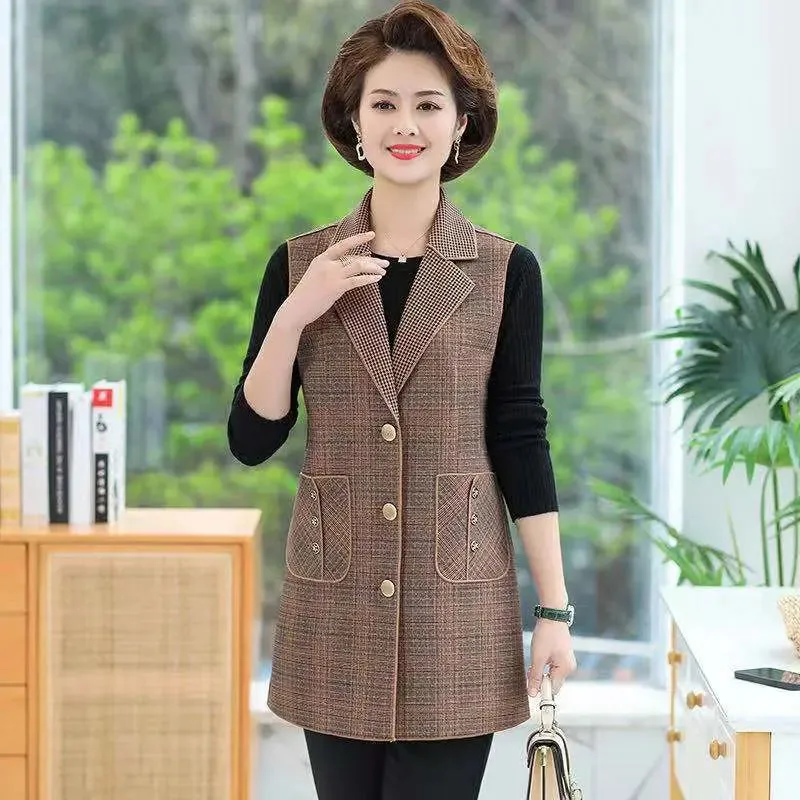 [warm gift] Women’s elegant Lapel Mid-Length Plaid Vest