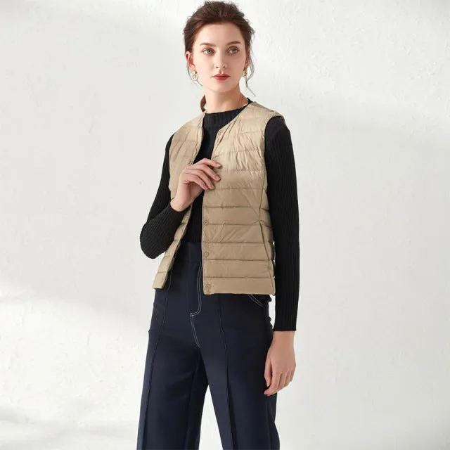 Wjczt NewBang Women&#39;s Warm Vests Ultra Light Down Vest Women Matt Fabric Waistcoat Portable Warm Sleeveless Winter Liner